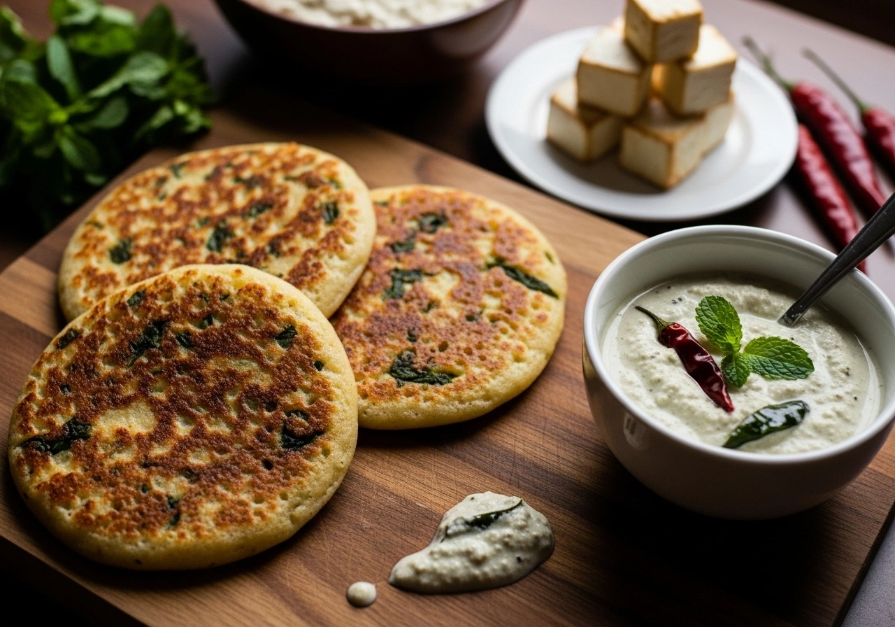 Mini Paneer Uttapam + Coconut Pudina Chutney: A Protein-Rich South Indian Fusion