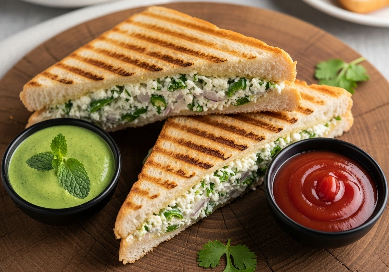 Serve Cut into halves or triangles and serve with green chutney or ketchup.