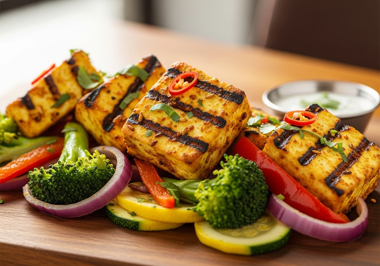 Grilled paneer and sautéd veggies