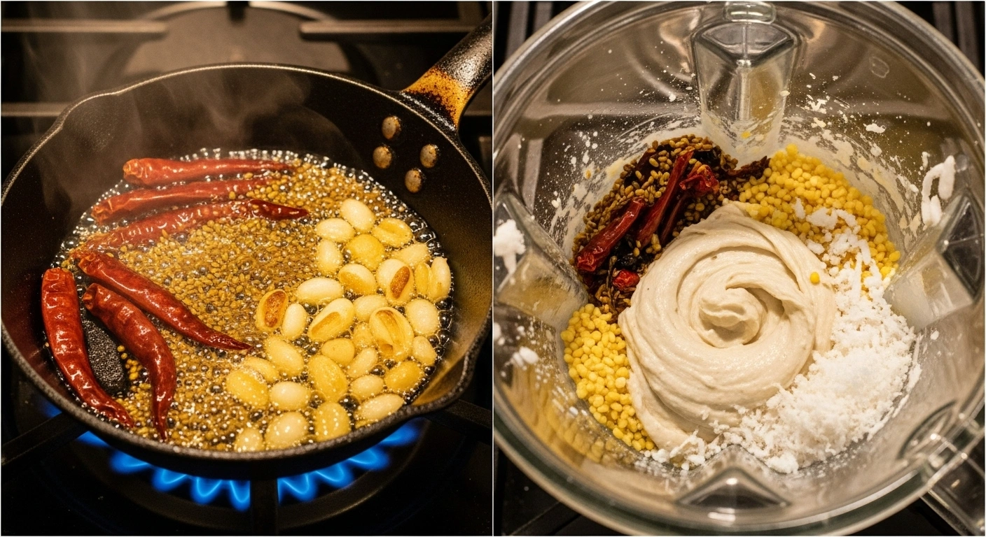 Prepare the Masala Paste Heat 1 tsp oil in a small pan.
