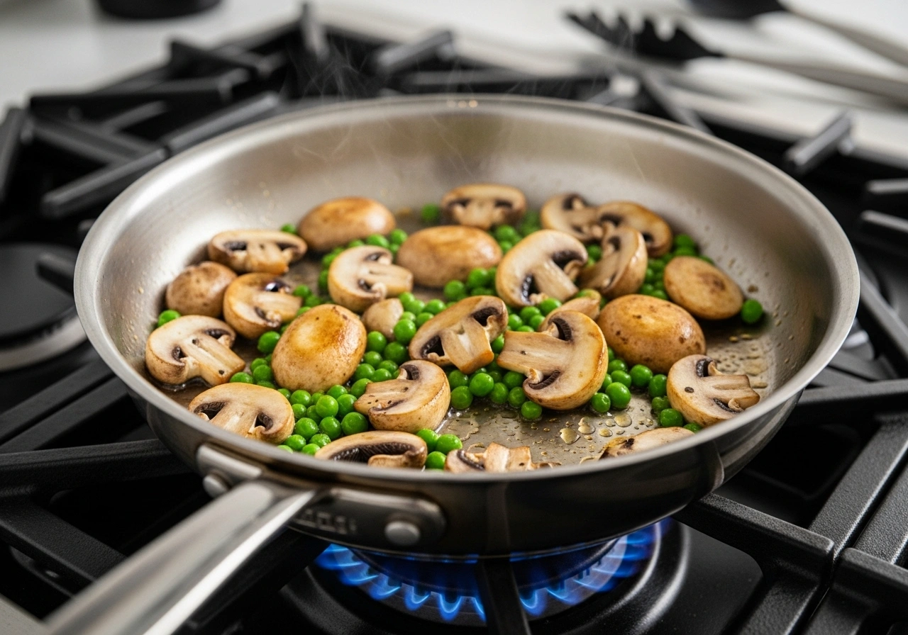 Saute Mushrooms and Peas