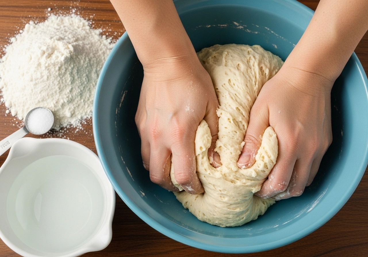 Prepare Paratha Dough Mix flour and salt. Add water gradually to make a soft dough. Rest for 20 minutes.