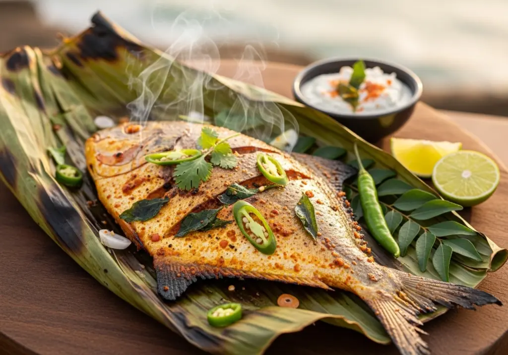 Pompfret in banana leaf