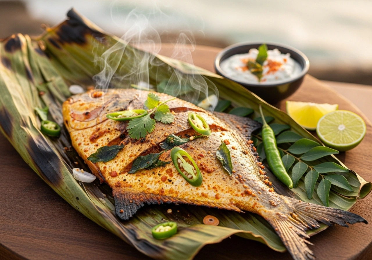 Pompfret in banana leaf