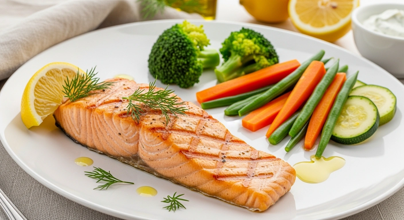 Grilled Salmon with Steamed Vegetables