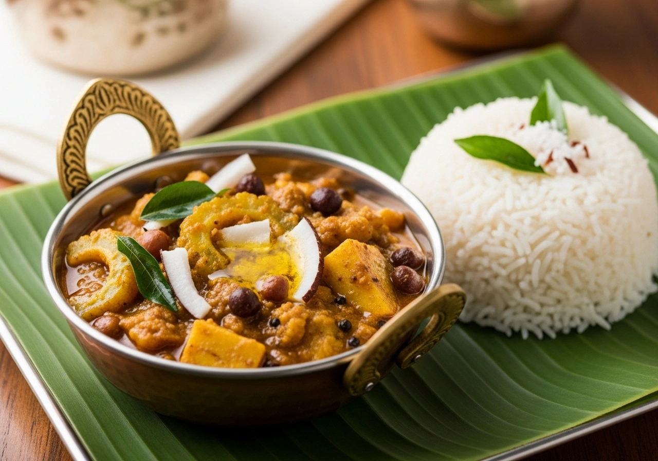 Serve Serve warm with steamed rice as part of a sadya or festive meal.