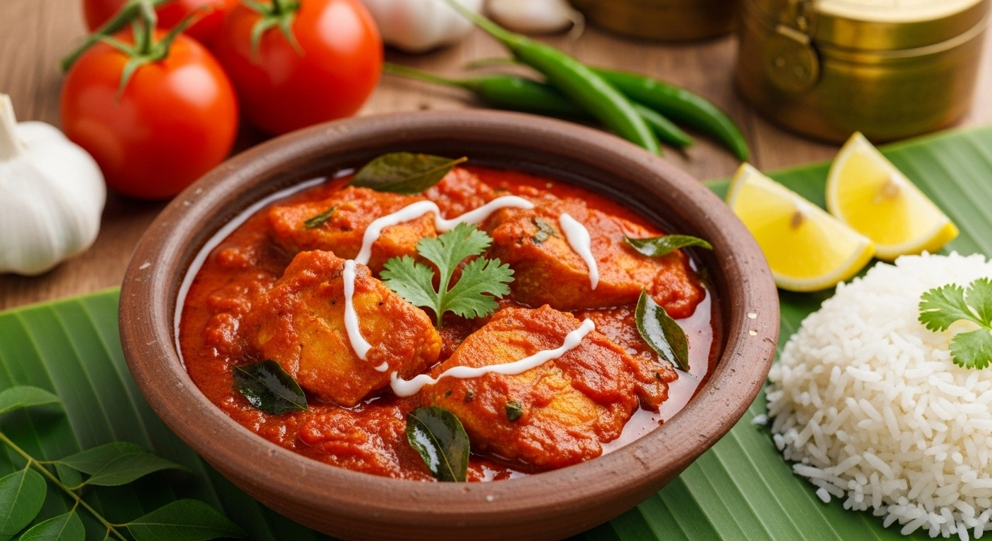 Served tomato fish curry