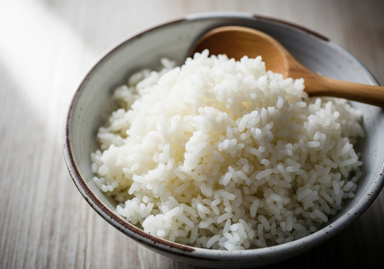 Prepare rice Cook rice and allow it to cool slightly so the grains remain separate.