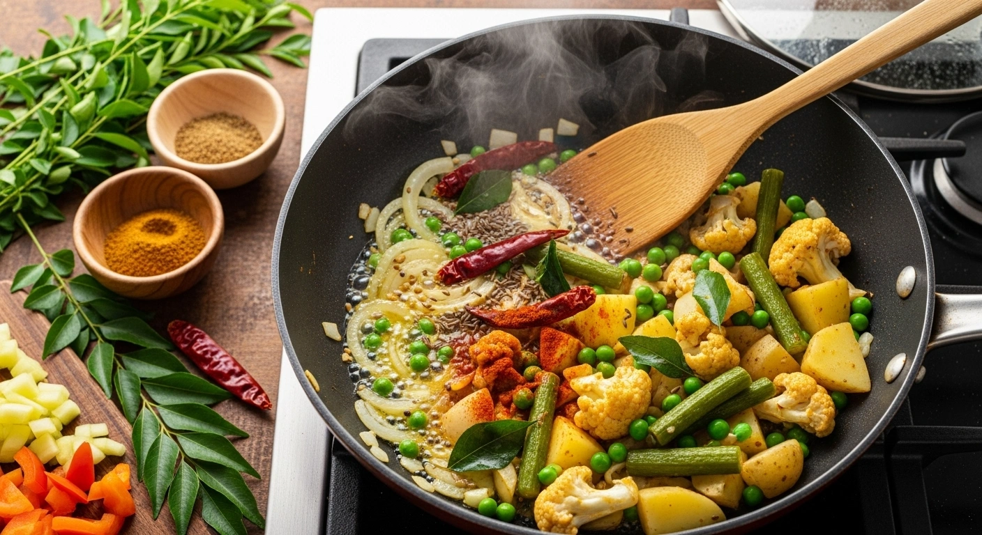 Make Tempering & Cook Vegetables