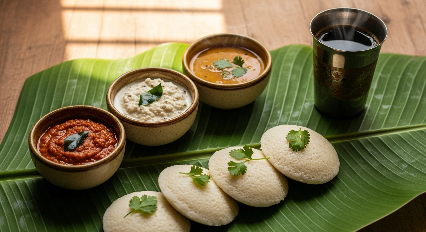 Steamed Idli with Tomato Chutney