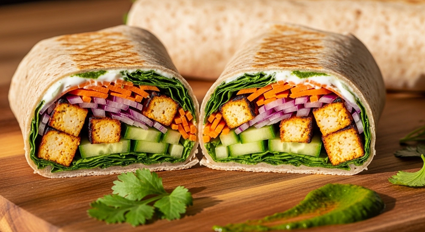 Serve Roll tightly into wraps, slice in half, and serve hot.