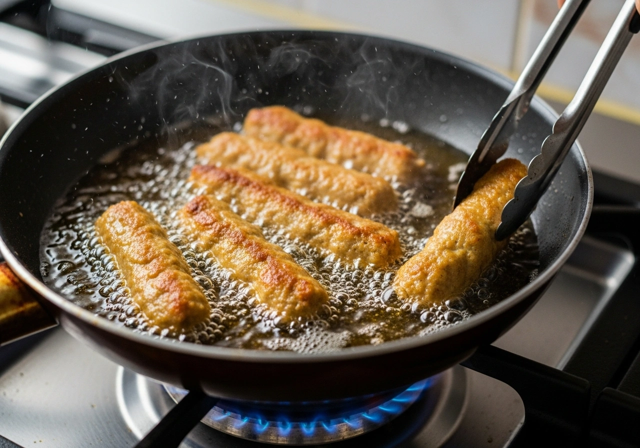 Cook kebabs Heat oil in a pan. Shallow fry kebabs until golden and crisp on all sides.