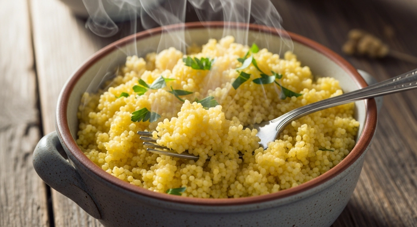 Cook millet Wash millet and soak for 15 minutes. Boil with water and salt until fluffy (15–20 mins). Fluff with fork.