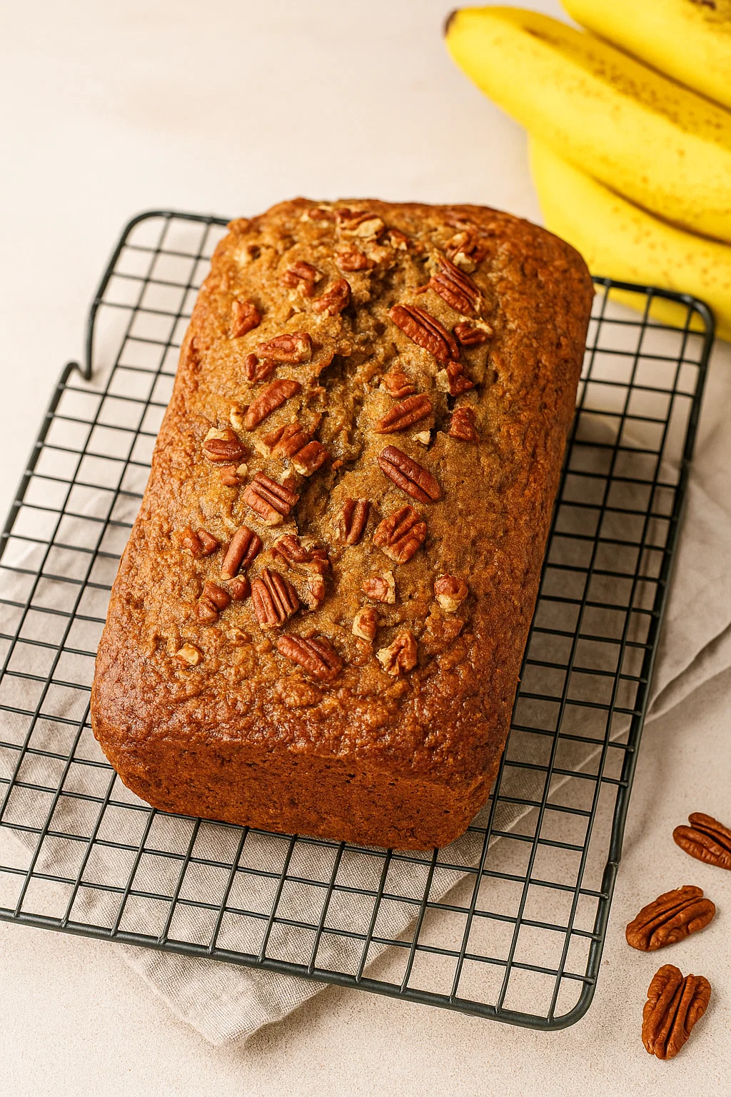 Banana Pecan Bread is moist, flavorful, and filled with the natural sweetness of ripe bananas.