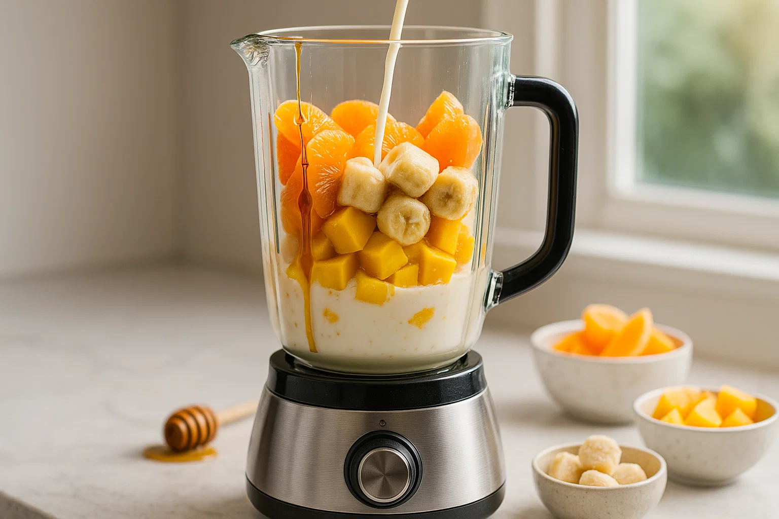 Blending for Orange Smoothie
