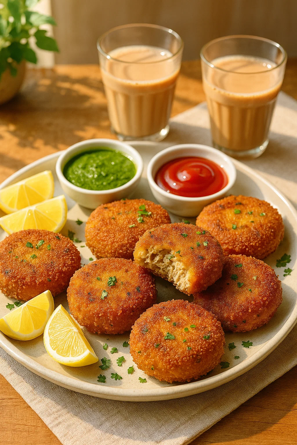 Tuna Cutlet Served with ketchup and lemon slices