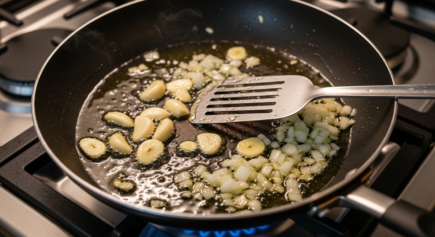 Heat garlic and oil