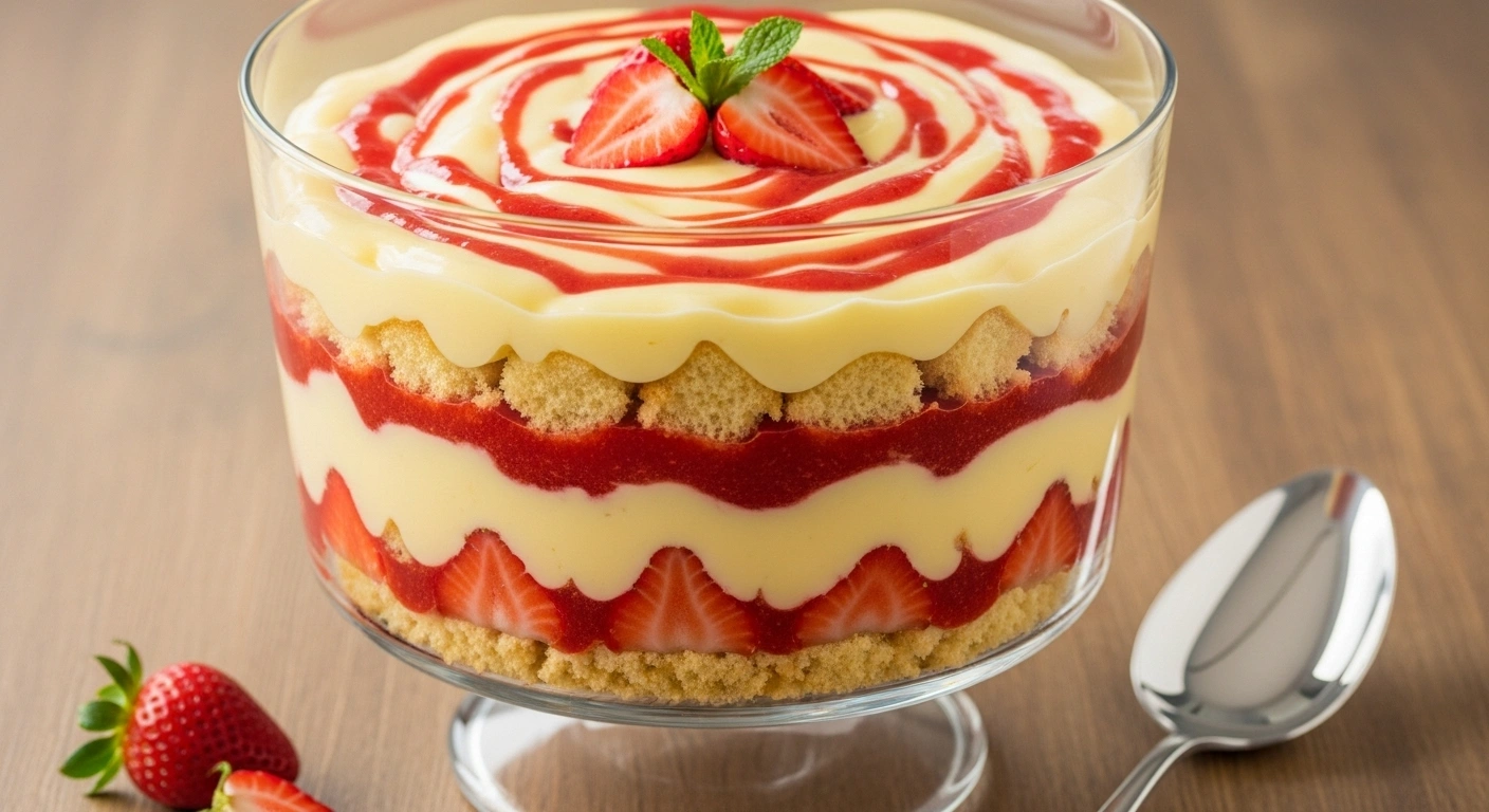 Leftover Cake Trifle with Strawberry Sauce