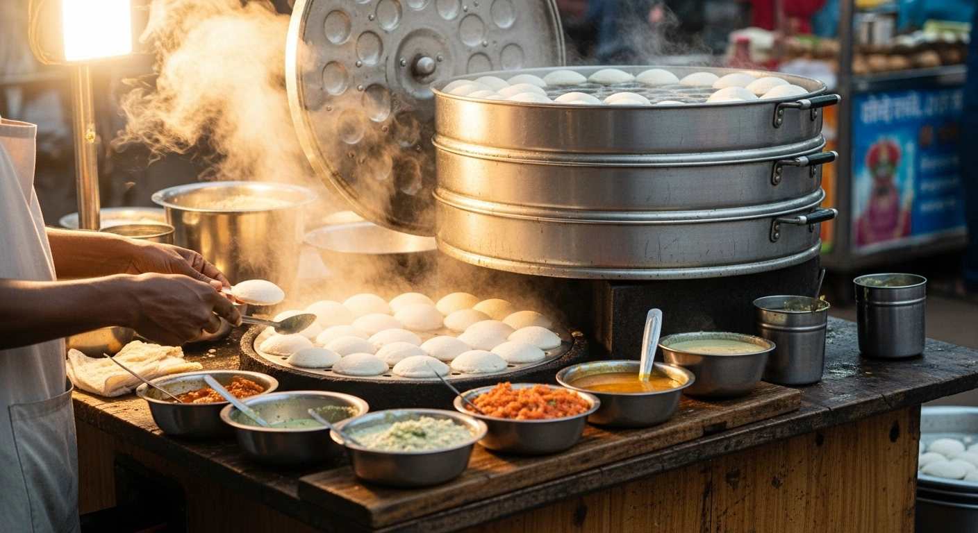 Prepping the ready to serve idlis