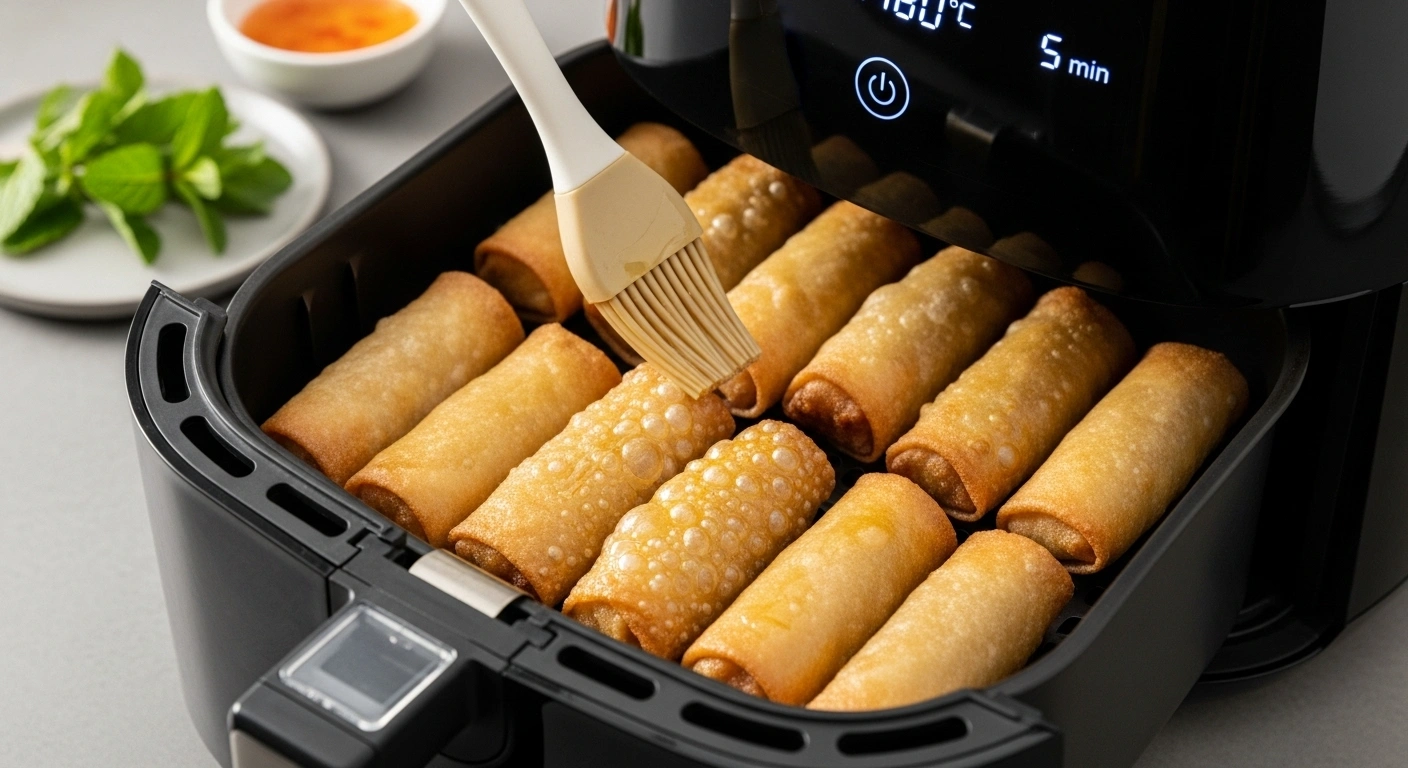 Air Fry the Spring Rolls
