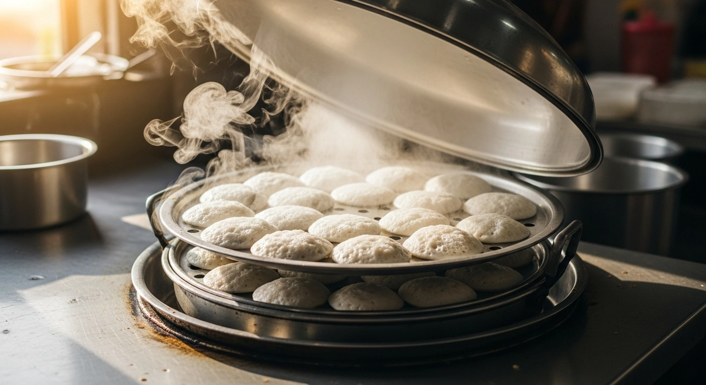 Pour the Idli mix into idli maker