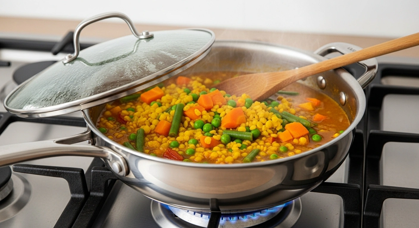 Add Veggies to Dal and Simmer