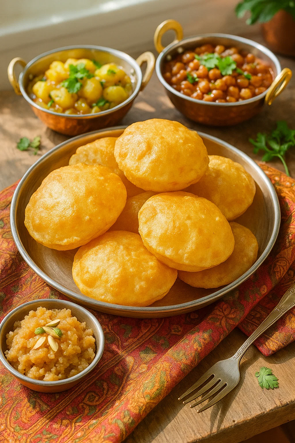 Served Hot Air Fried Zero Oil Pooris