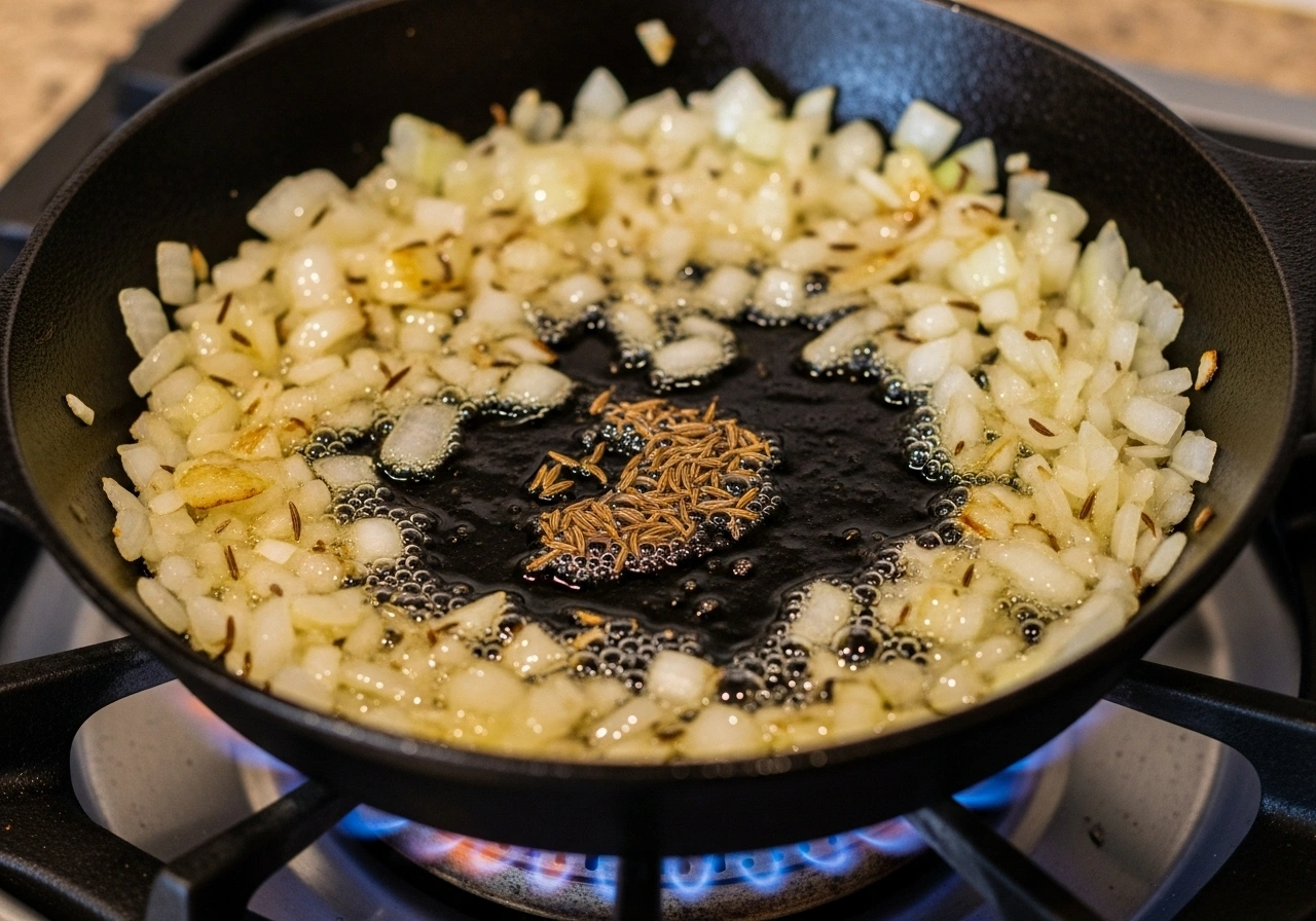 Add Aromatics Stir in ginger-garlic paste and green chili. Sauté for a minute until fragrant.