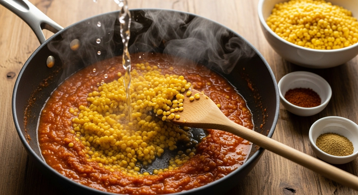 Adding dal and water