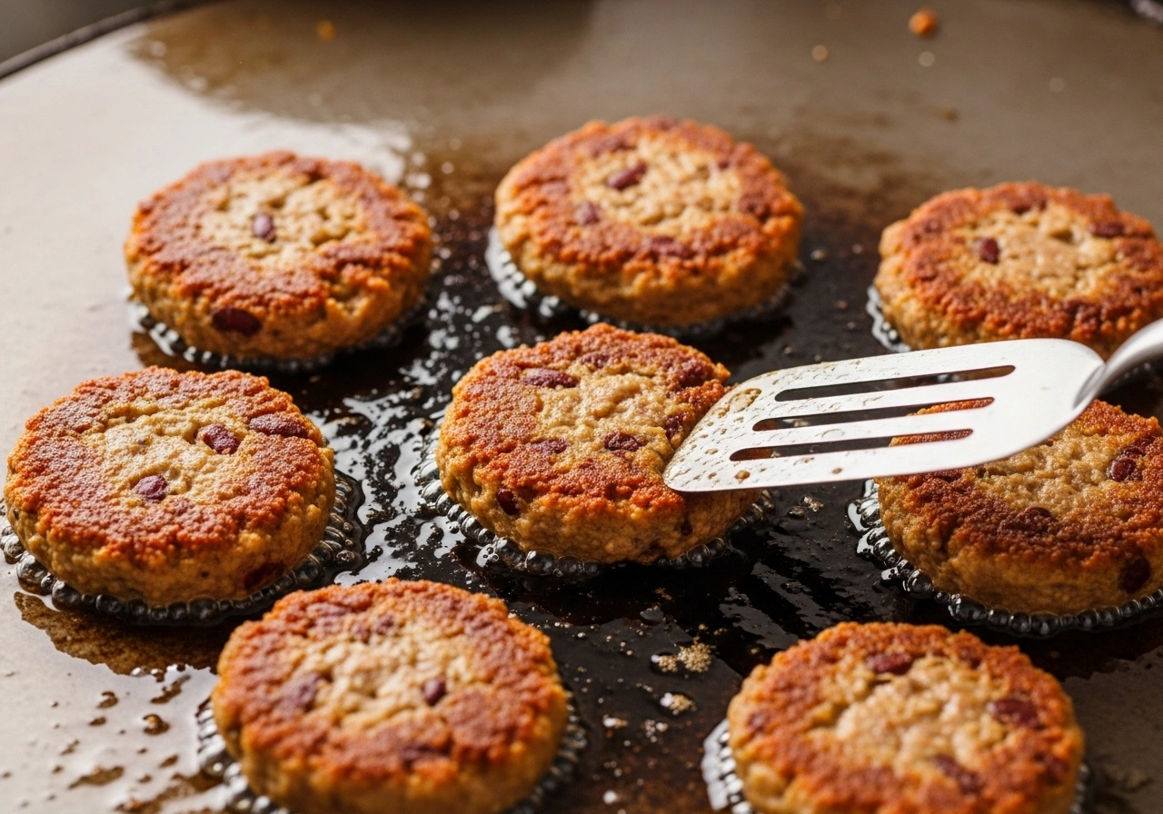 Cook kebabs Heat ghee/oil on a tawa. Shallow-fry patties until golden and crisp outside, soft inside.