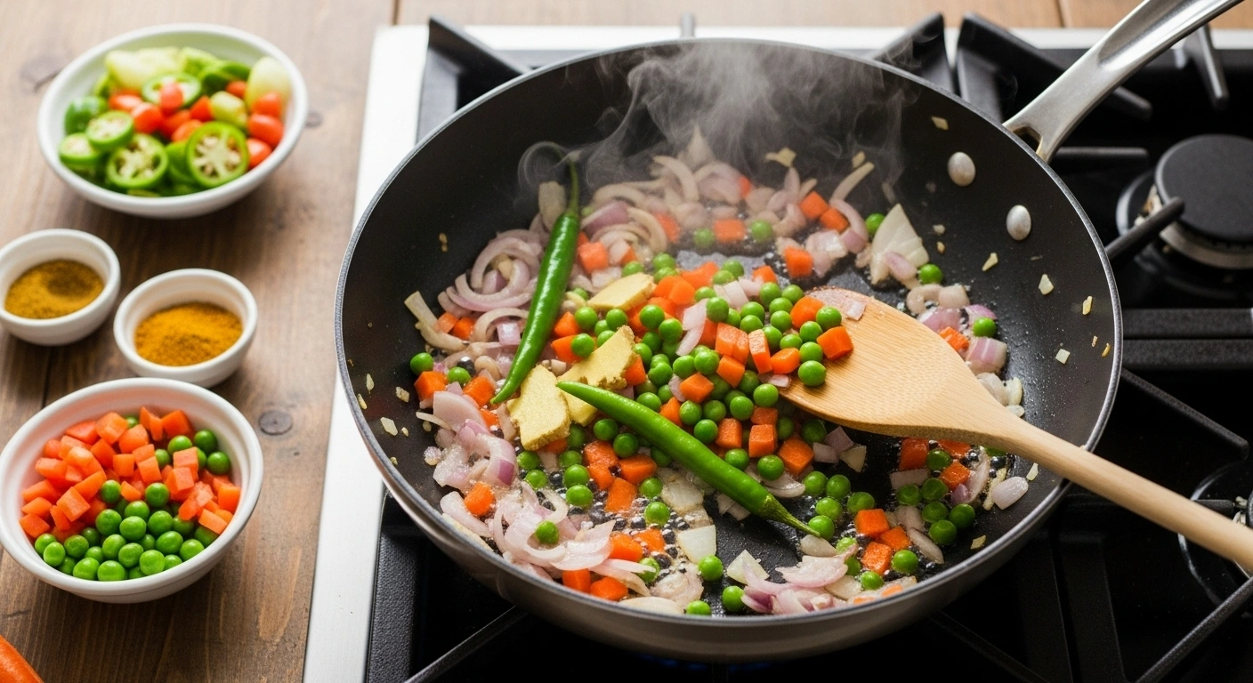 Sauté Aromatics & Vegetables: