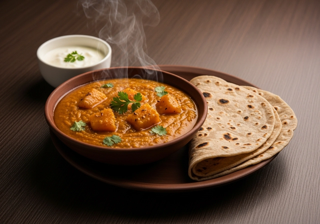 Kaddu ki Sabji and Singhara Chapati