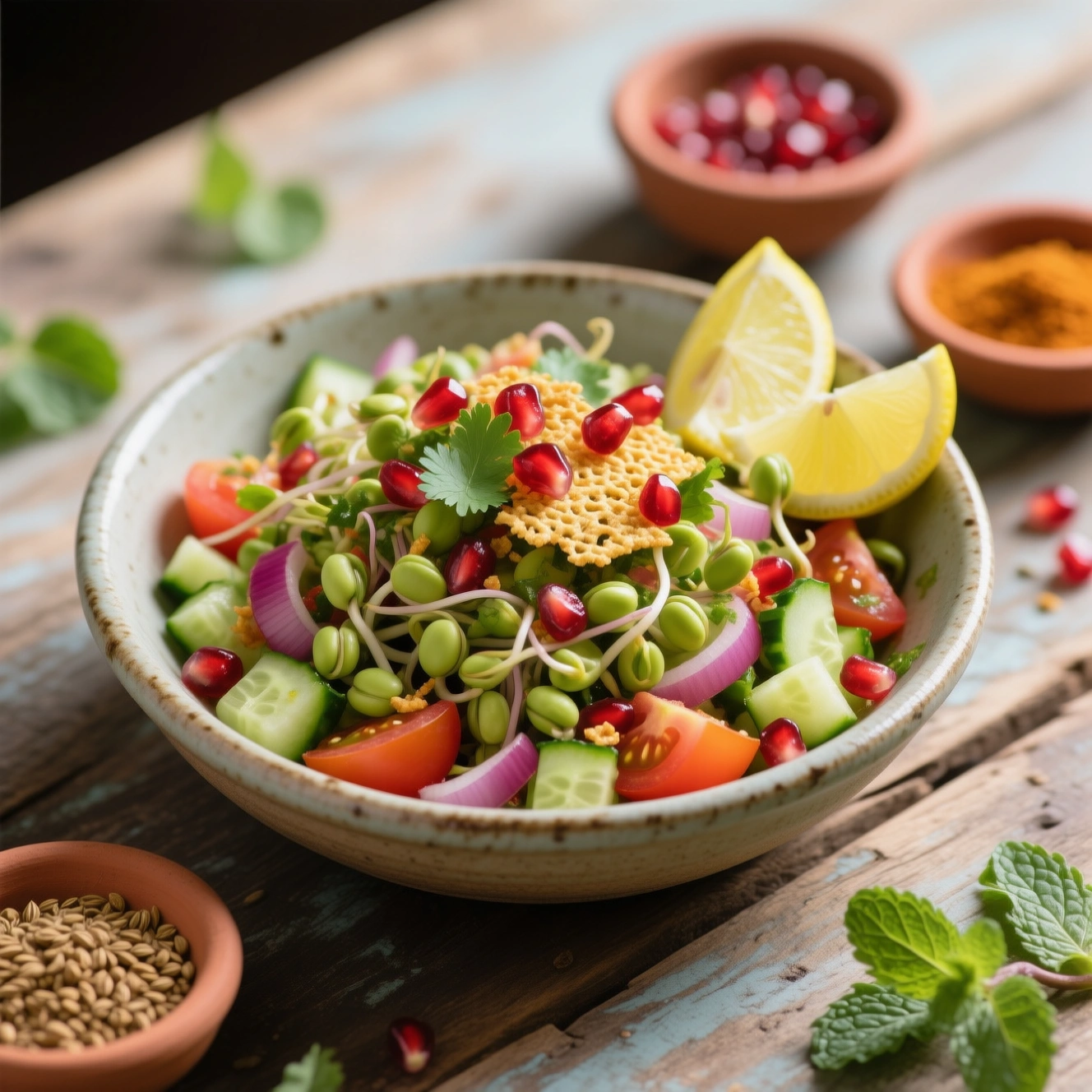 Sprouts Chaat with Lemon & Herbs