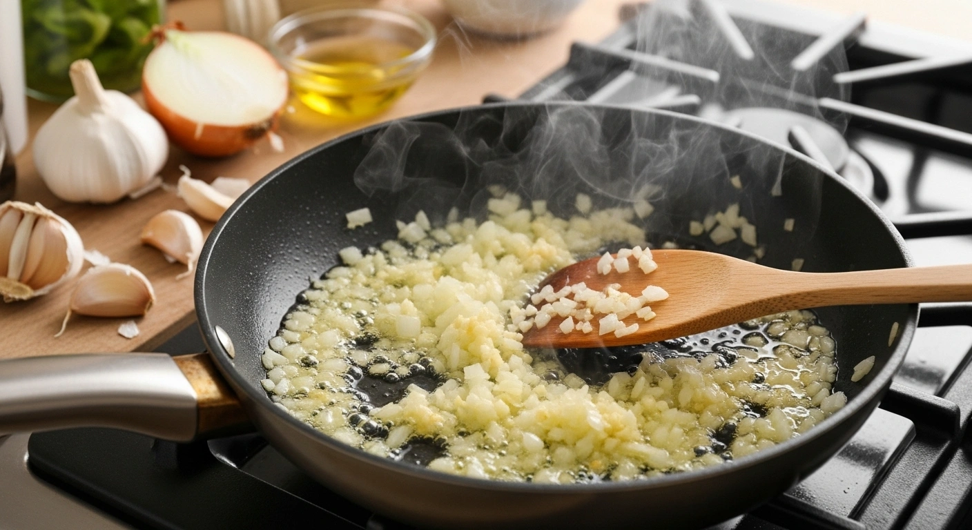 heating oil, and saute