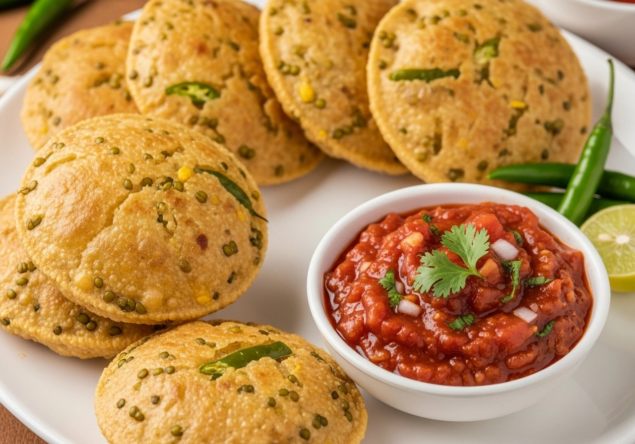 Moong Dal Puri with Tomato Chutney