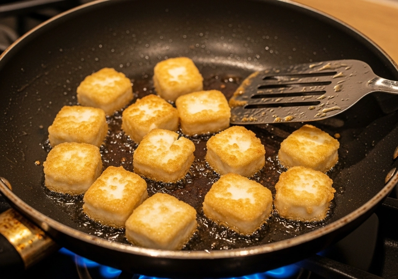 Prepare paneer Heat 2 tbsp oil in a pan. Shallow fry paneer cubes until golden. Remove and keep aside.