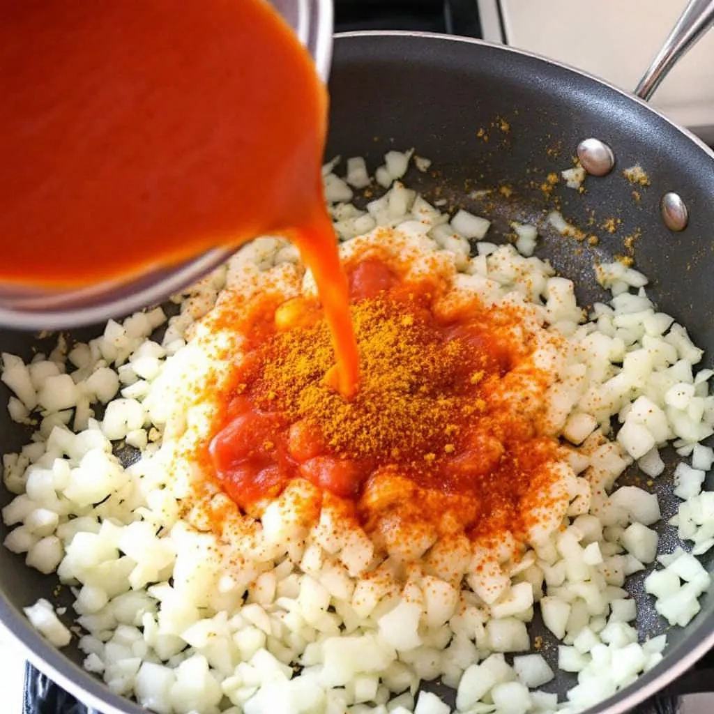 Tomato Puree being added
