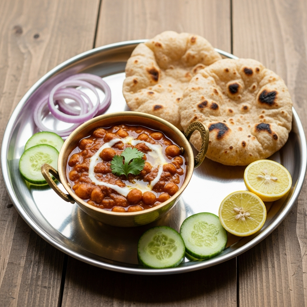 Chick Pea masala served with whole wheat roti