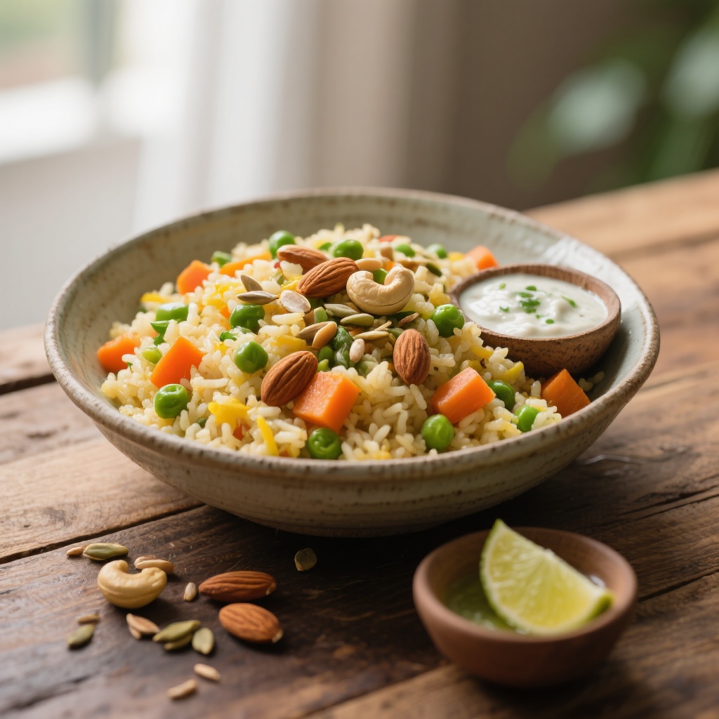 vegetable upma, speckled with colorful vegetables